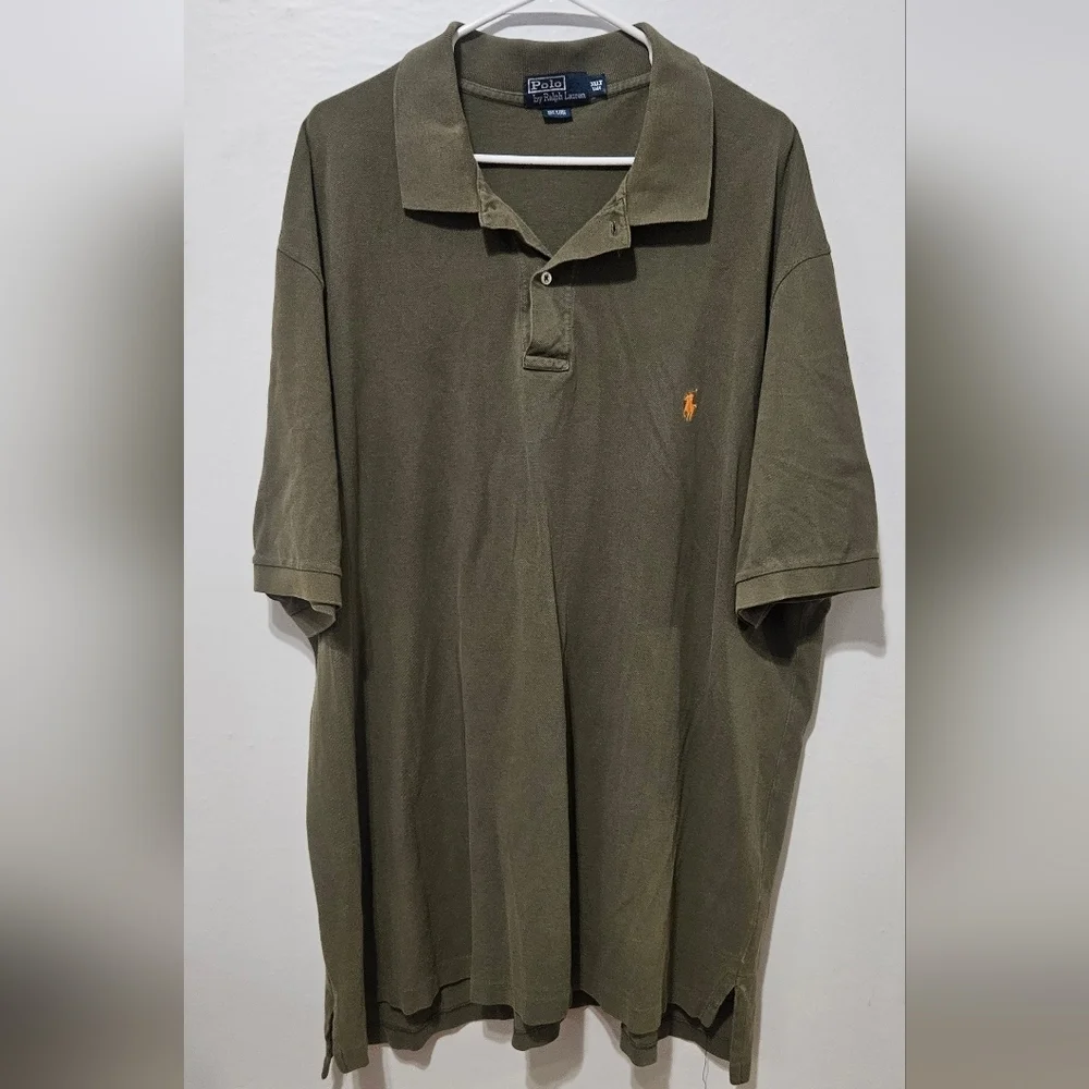 Polo Ralph Lauren Army green Polo Short Sleeve shirt 3xlt 100% Cotton Flaws B2